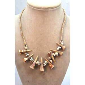 Vintage Tribal-Style Necklace With Natural Horn Beads & Carved Bone Accents
